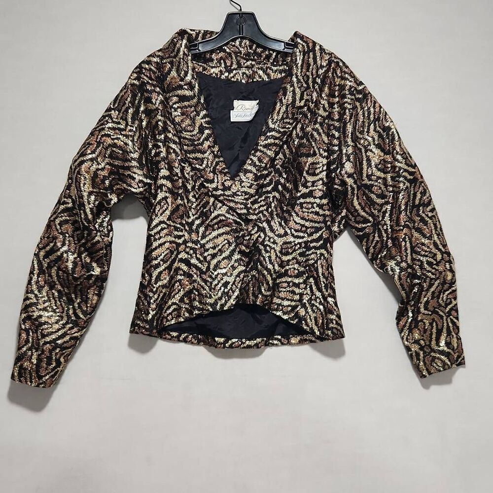 Vintage Rimini Saks Fifth Avenue Women's 14 Black Metallic Animal Print Sweater